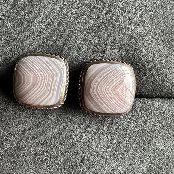 David Yurman Exotic Stone Cufflinks w/ Botswana Agate - RARE - Picture 5 of 16